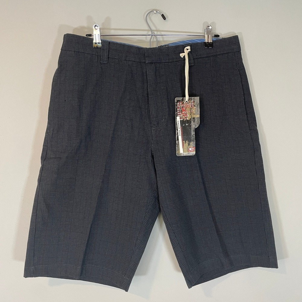Point Zero Mens Gray Glen Plaid Cotton Flat Front Shorts Size 34 NWT Streetwear
